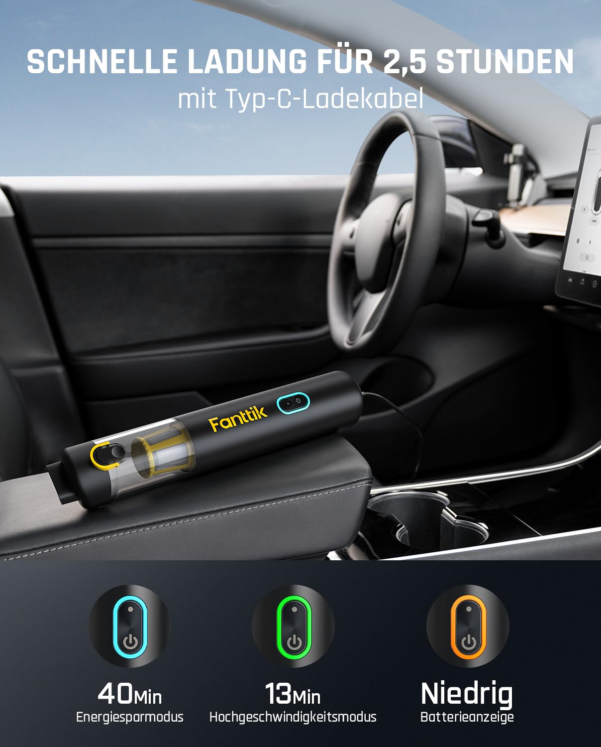 Fanttik Slim V8 APEX Akku-Autostaubsauger – Schwarz